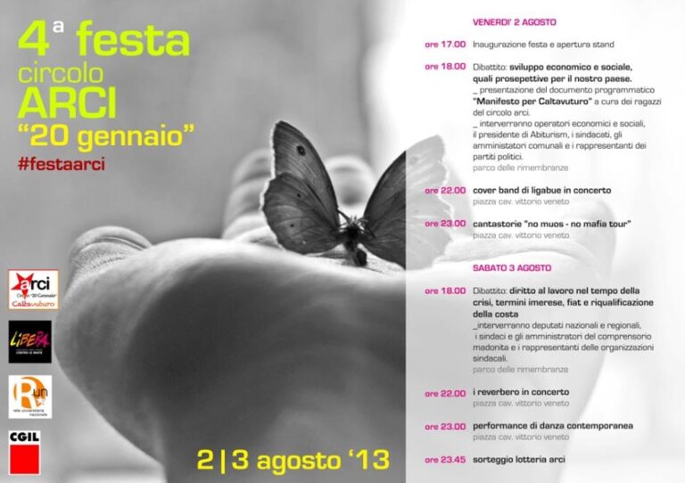 2 e 3 Agosto: 4° Festa del circolo Arci 20 Gennaio