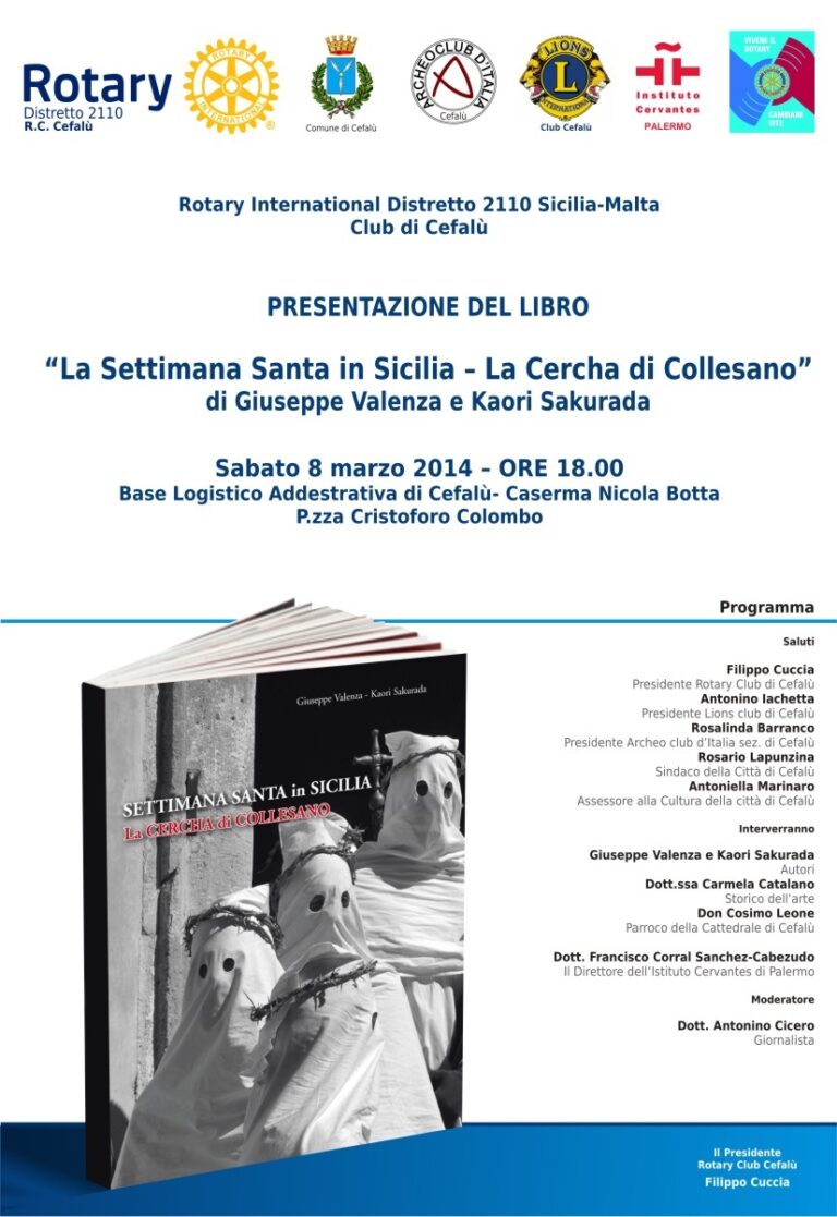 “La Settimana Santa in Sicilia. La Cercha di Collesano”. Il Rotary organizza la presentazione del testo di Valenza-Sakurada