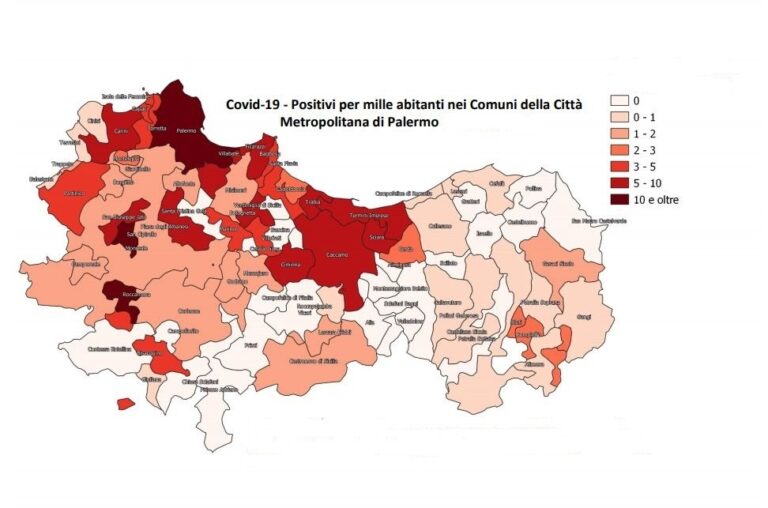 Covid: nella Provincia di Palermo il virus corre sulla costa tra Termini Imerese e Partinico. Quasi assente nei paesi dell’intermo