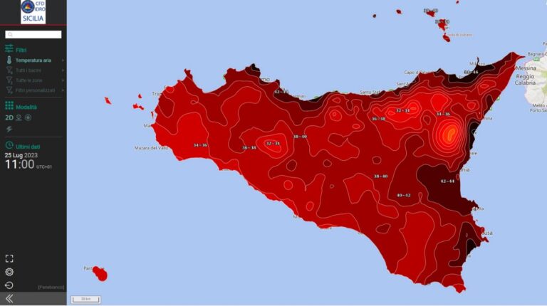 Ecco le temperature rilevate oggi 25 luglio 2023 alle ore 12 dalla Protezione Civile nel Comprensorio Termini – Cefalù – Madonie