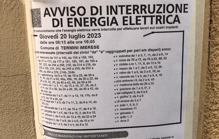 Termini Imerese, protesta dei cittadini per l’interruzione della corrente elettrica prevista per giovedì prossimo